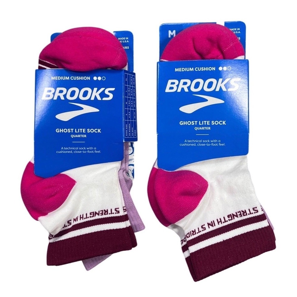 4 Pair Brooks Ghost Lite Quarter Running Socks Pink Purple Mens Womens Size M